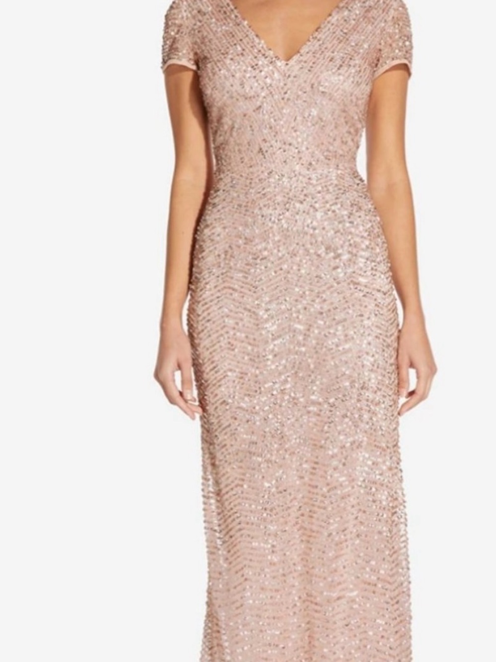 Adrianna Papell Blush Sequin V-Neck Evening Dress, size 14 - Picture 2 of 4
